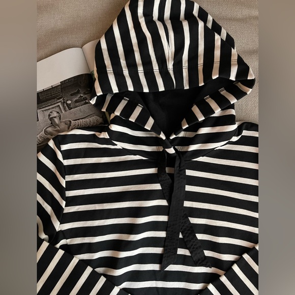 New Kate Spade Broome Street Striped Hooded Sweatshirt In Black/White Size L - Picture 5 of 11